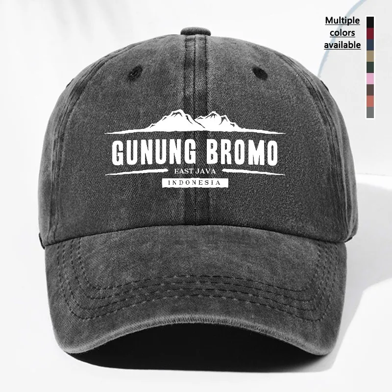 Фото Бейсбольная кепка Gunung Bromo с принтом, винтажная, с эффектом потертости, унисекс, регулируемая, для активного отдыха, на все сезоны, для повседневной носки №1