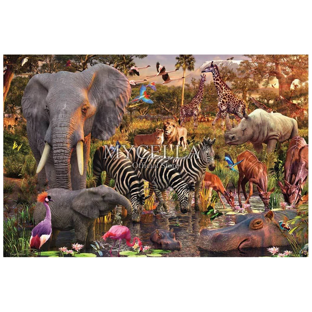 

African Animal 5D DIY Diamond painting Cross stitch Elephant zebra lion Full Diamond Embroidery Mosaic Christmas gift Home Decor