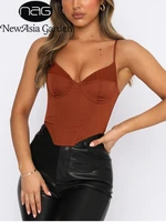 newasia summer corset top for women v neck boned underwire bodycon top adjustable strap zip ruched pads fashion casual party cam