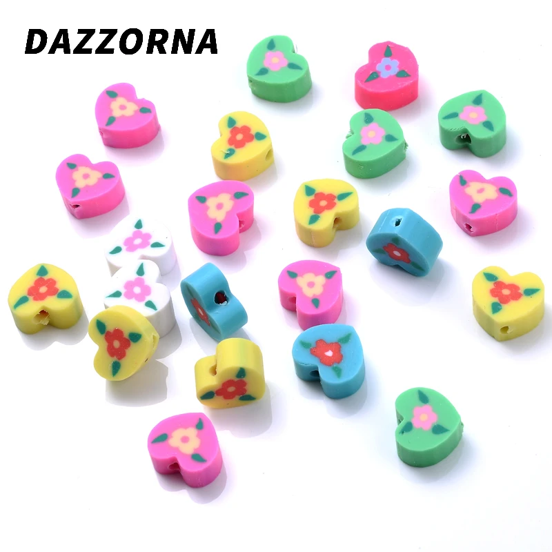 

50Pcs/Pack Mixed Polymer Clay Beads Heart Shape Loose Spacer Beads For Jewelry Making Diy Bracelet Handmade Accessories