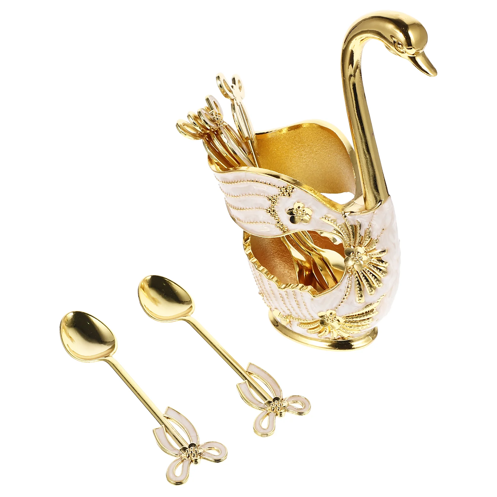 

Swan Fork Spoon Combination Ice Cream Spoons Base Stand Coffee Stirring Zinc Alloy Seasoning Durable Storage Holder