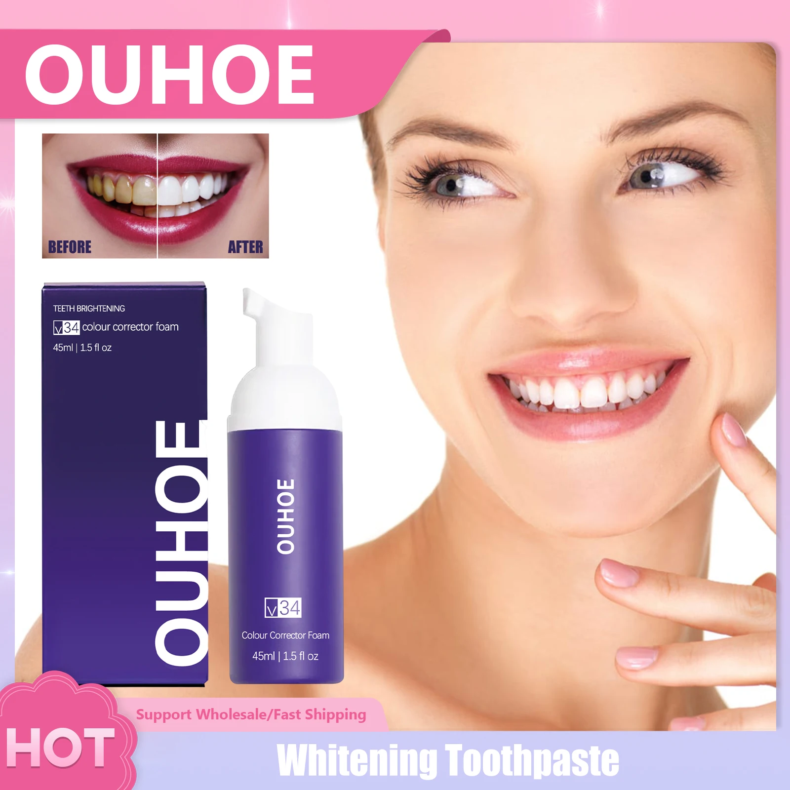 

Teeth Whitening Mousse Removes Smoke Coffee Stains V34 Color Tooth Correction Oral Cleansing Fresh Breath Brightening Toothpaste