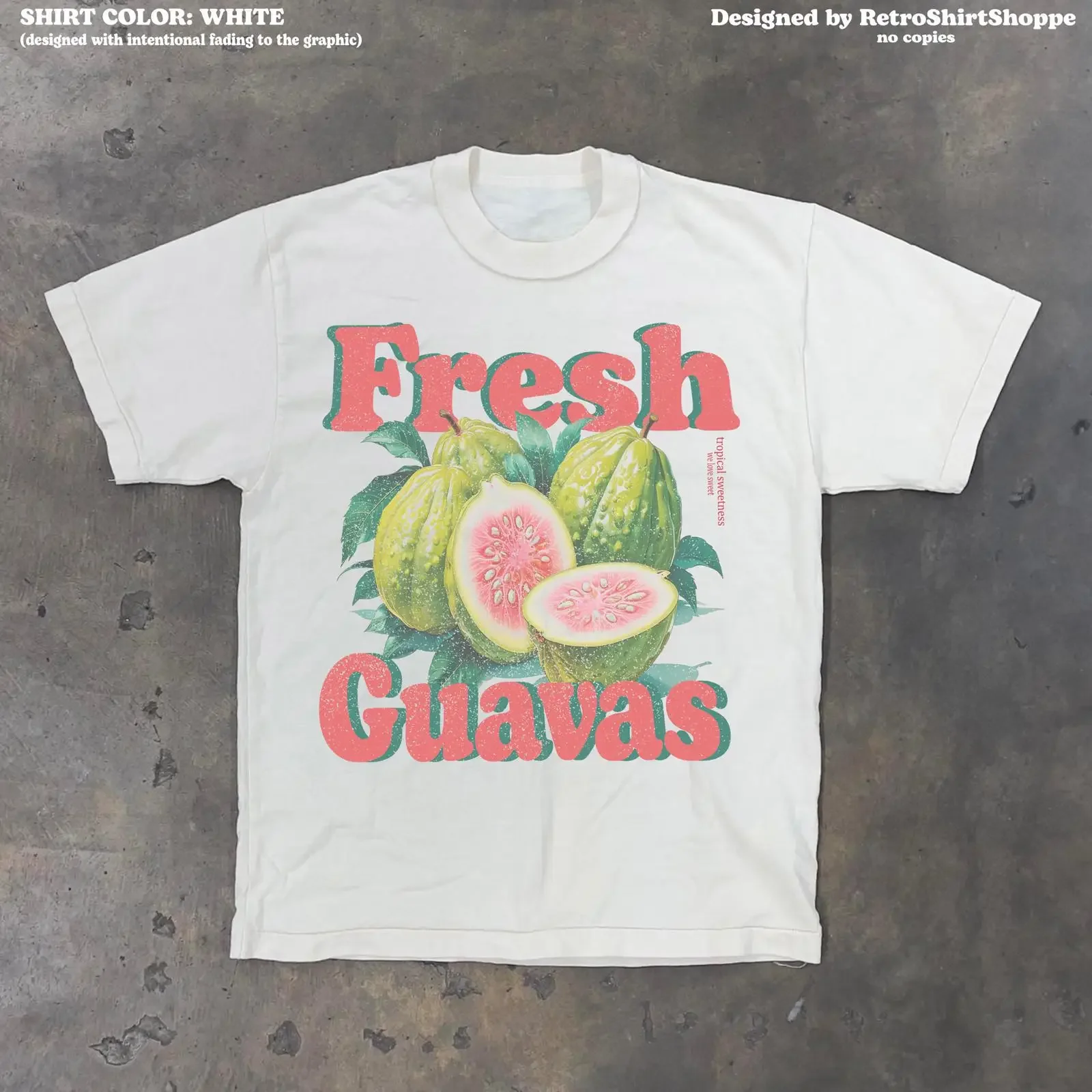Фото Винтажная футболка Fresh Guavas с принтом экзотических тропических фруктов, унисекс, повседневная уличная одежда, модный топ для ежедневной носки №1
