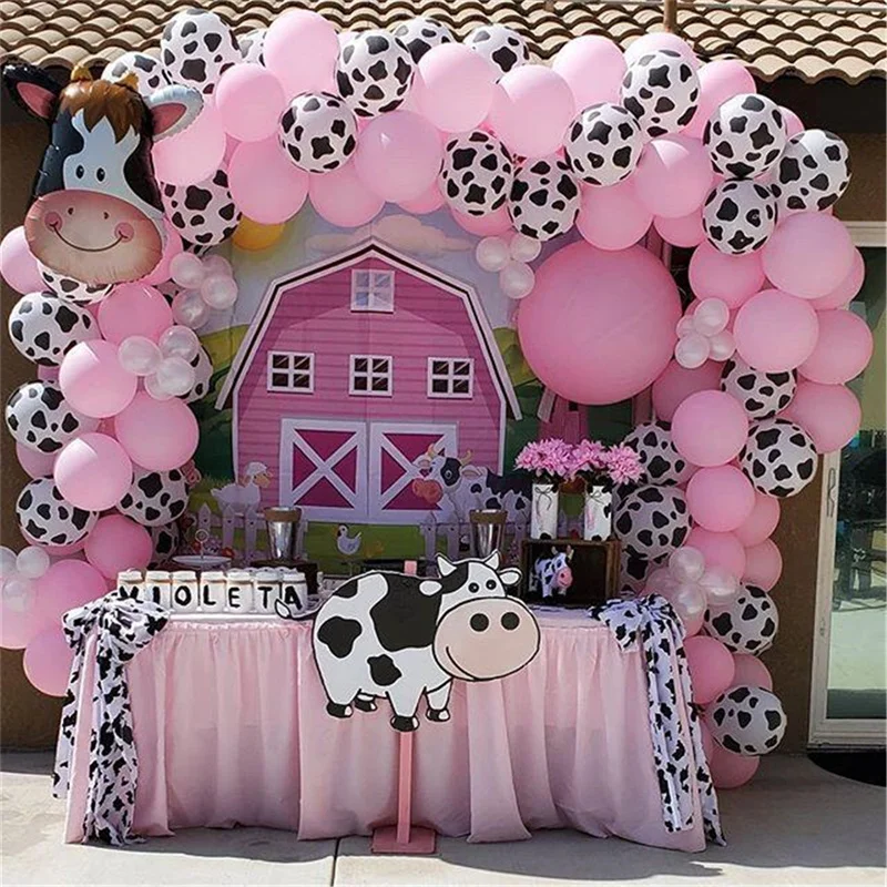 

74pcs Cow Balloon Garland Backdrop Anniversaire Pink Latex Balloons Baby Shower Birthday Decorations Farm Party Supplies Globos