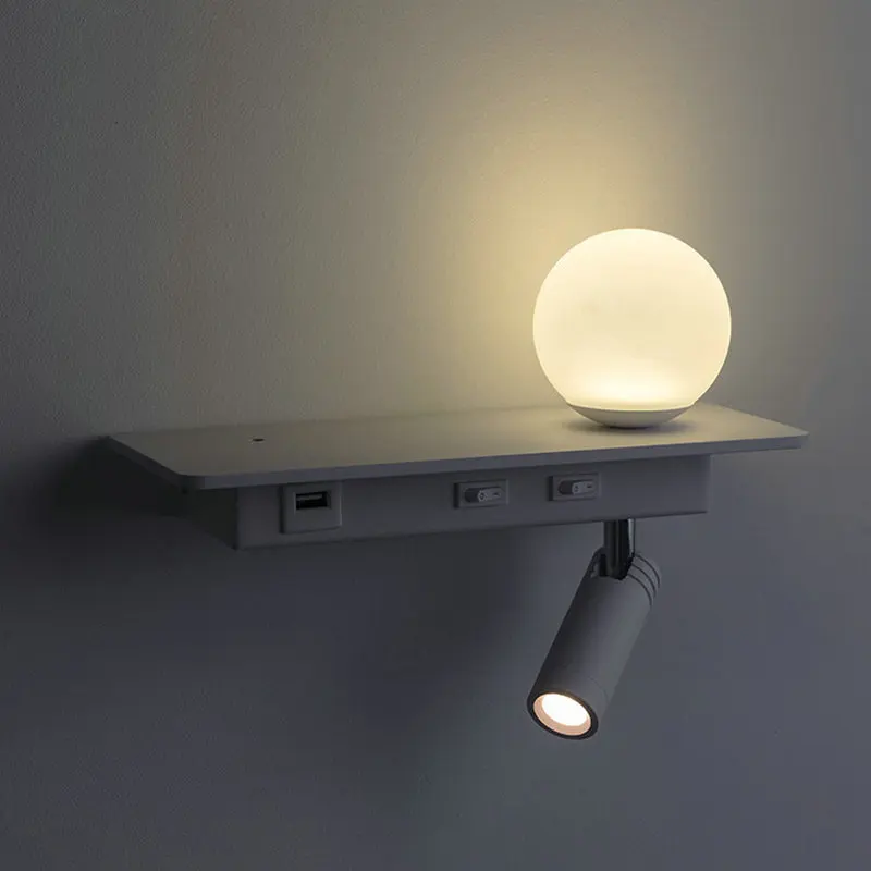 

Modern Led Wall Shelf Light Bedroom Bedside Reading Light with Switch 3W Adjustable Spotlight Usb Charging Indoor Mood Lighting