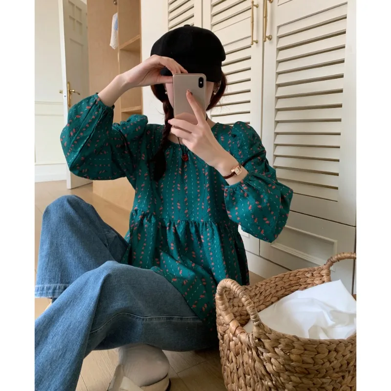 Рубашка женская свободного покроя с цветочным принтом повседневная хлопковая