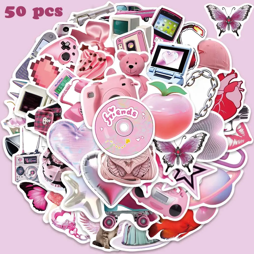 

10/50pcs Pink Y2K Style Cute Girls Stickers Aesthetic Graffiti Decals For Laptop Suitcase Skateboard Bottle Scrapbook Stickers