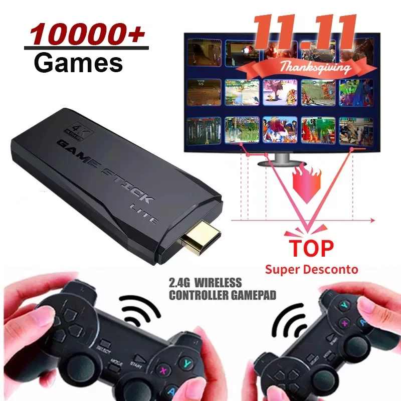 

Game Console 64G Built-in 10000 Games Retro handheld Game Console Wireless Controller Game Stick For PS1/GBA Kid Xmas Gift
