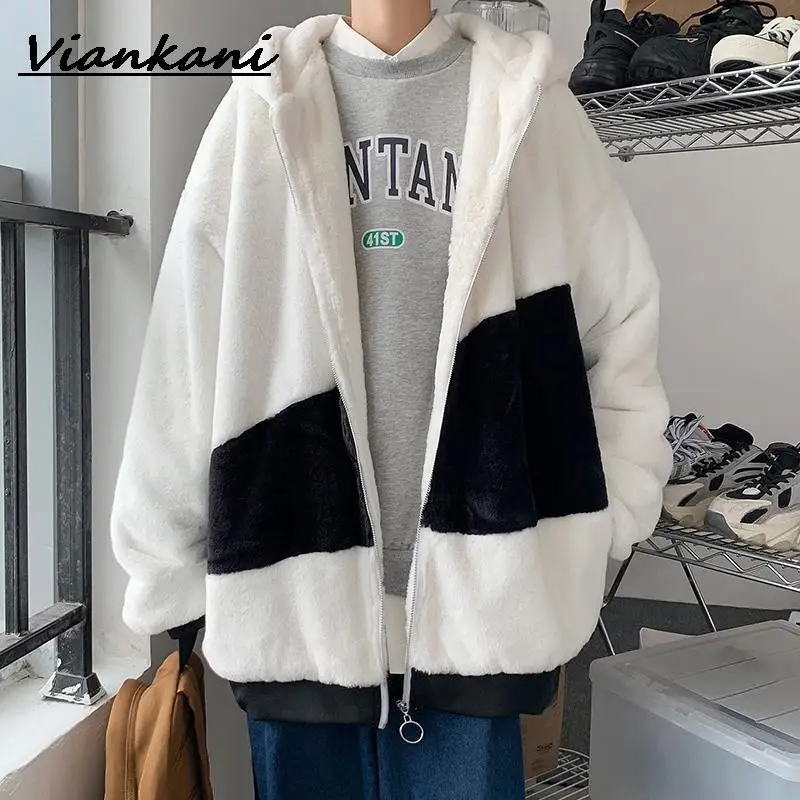 

Men Lamb Fleece Padded Jacket Autumn Thickened Polar Fleece Casual Jackets Male Trendy Thicken Unisex Hooded Streetwear Coats