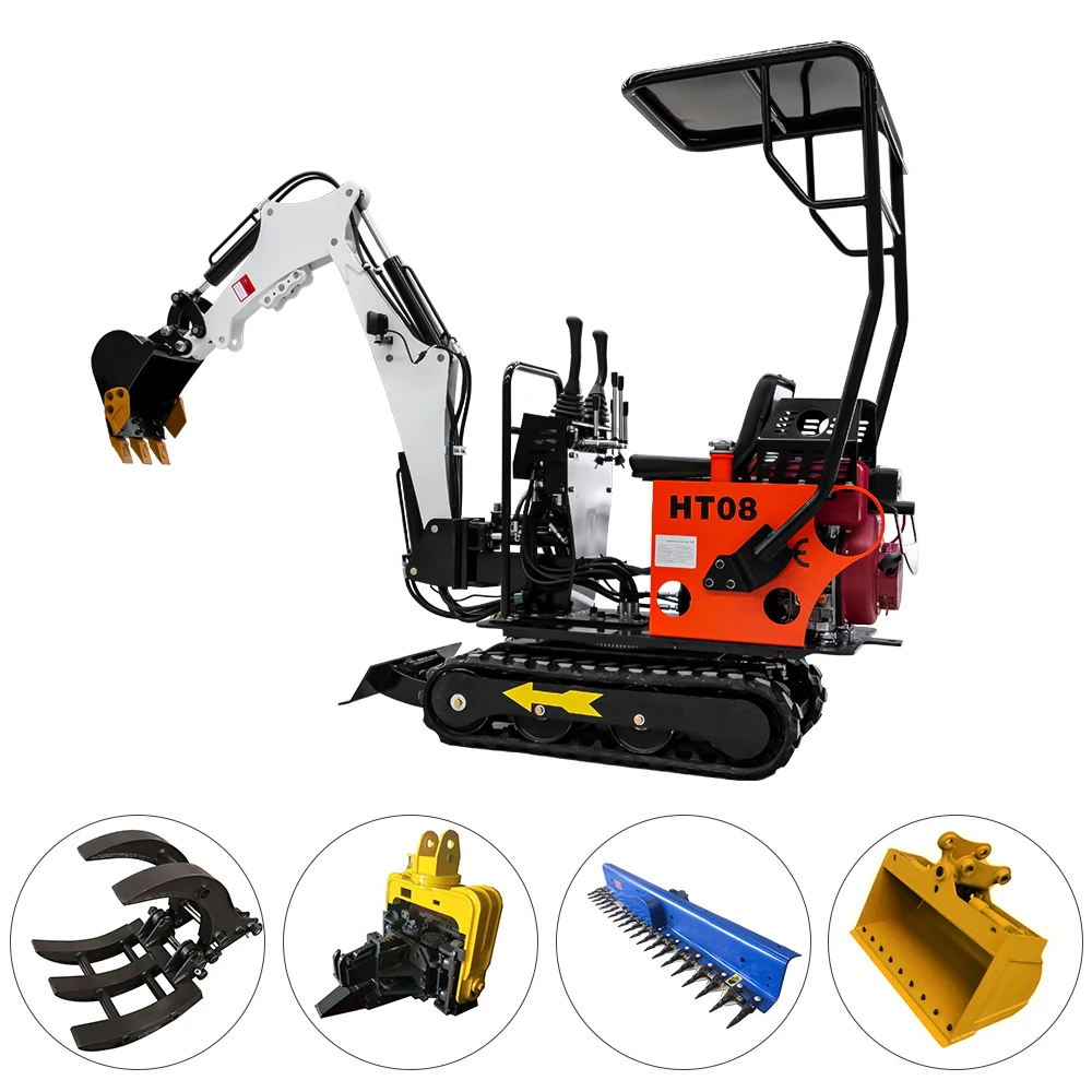 HydrAulic 0.8 Ton Mini Digger HT08 Excavator Device Garden Farm Excavator Small Digger New Excavator