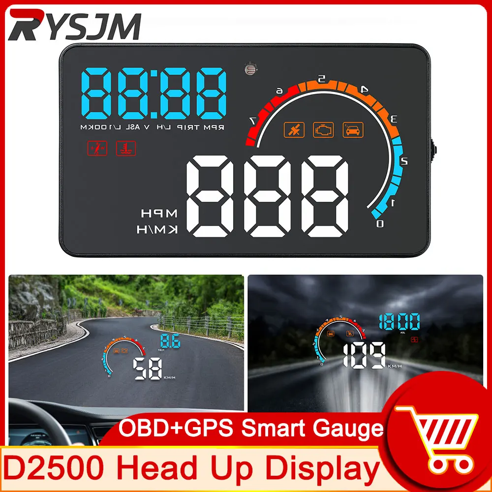 

D2500 HUD Дисплей Авто OBD2 GPS двойная система проектор для автомобиля стекло безопасности Температура воды превышение скорости сигнализации напряжение