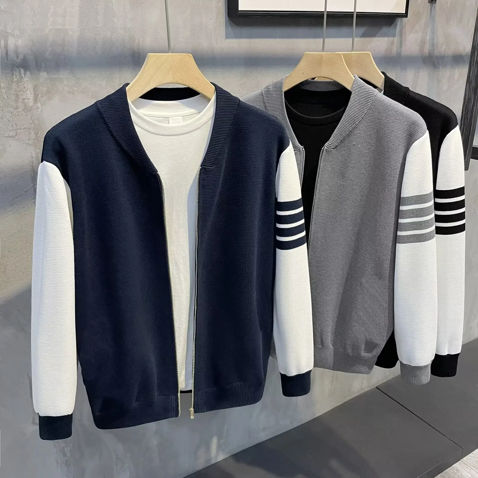 

Мужская бейсбольная форма на молнии, трикотажный свитер контрастных цветов в Корейском стиле, 2022
