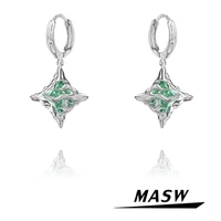 masw green drop earrings 2022 new trend original design high quality brass thick silver plated round circle earrings jewelry