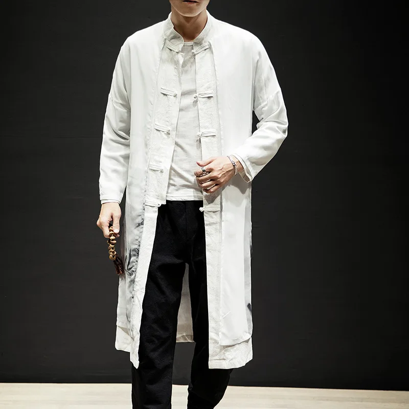 Мужской винтажный костюм с пряжкой белый Повседневный длинный жакет