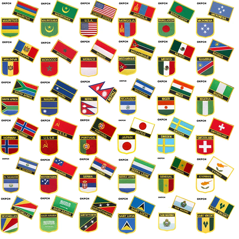 

MAURITIUS Morocco Monaco Mexico South Africa U.S.A. Ukraine National Flag Embroidered Iron on Patches for Clothing Metal badges