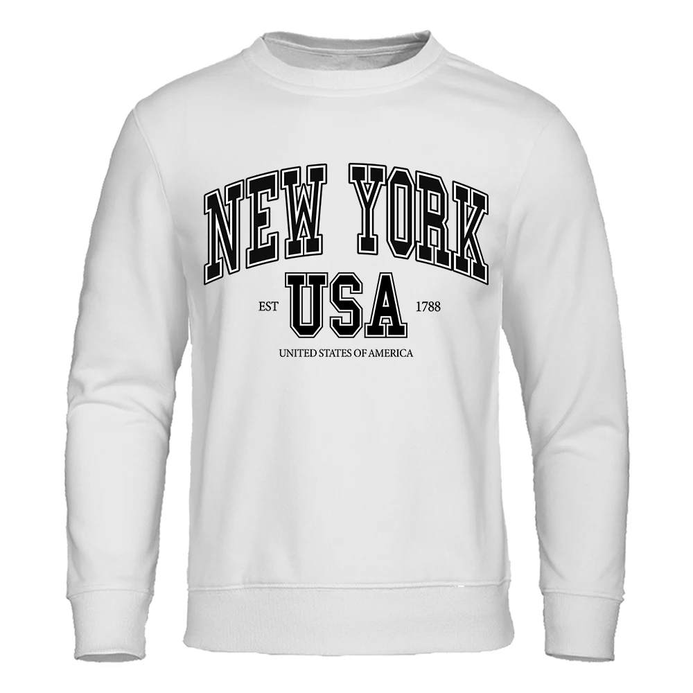 

New York Usa Est 1788 Street City Letter Print Mens Sweatshirt Autumn Fleece Hoodie O-Neck Hoodies Casual Quality Male Hoody