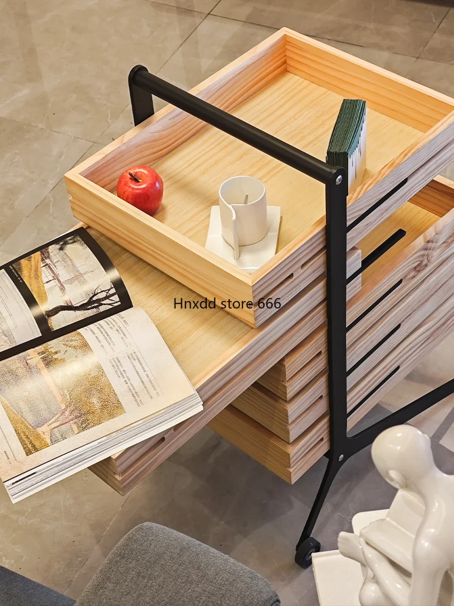 boczny ruchomy stolik kawowy na kółkach szafka boczna z litego drewna