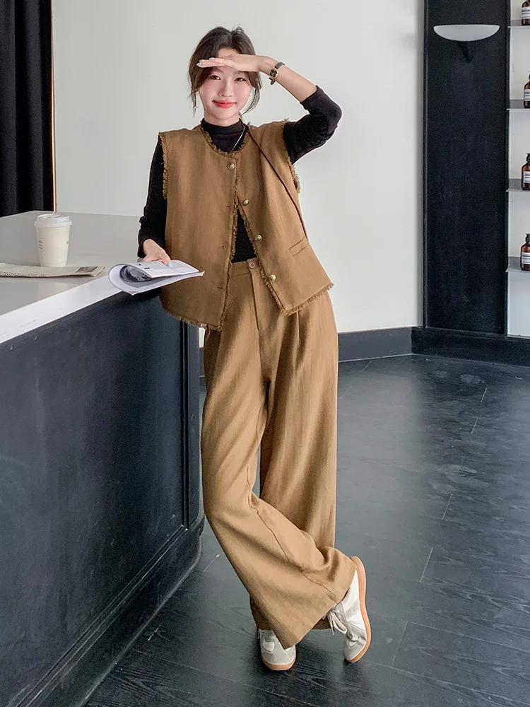 Элегантный жилет кофейного цвета Женский весенне-осенний костюм новинка 2024