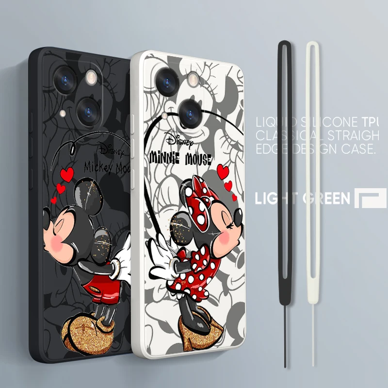 

Disney Mickey Mouse Cute Phone Case For Apple iPhone 14 13 12 mini 11 Pro Max 8 7 Plus XR XS X Liquid Rope Funda Cover
