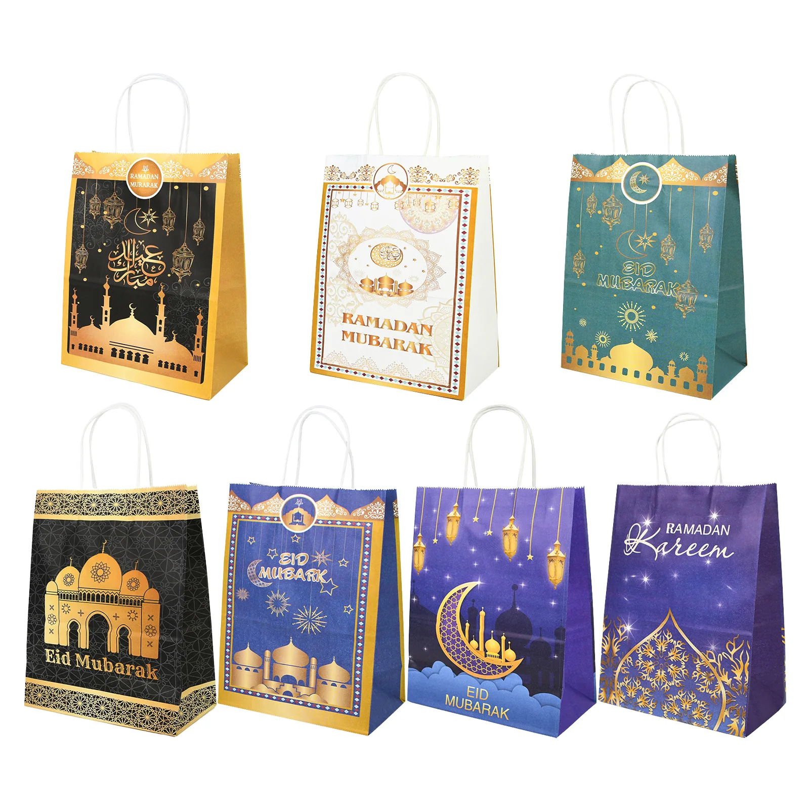 

12Pcs Eid Mubarak Favor BagMoon Lantern Kraft Paper Bags Muslim Ramadan Treat Boxes Party Favor For Eid Party Ramadan Eid Dec