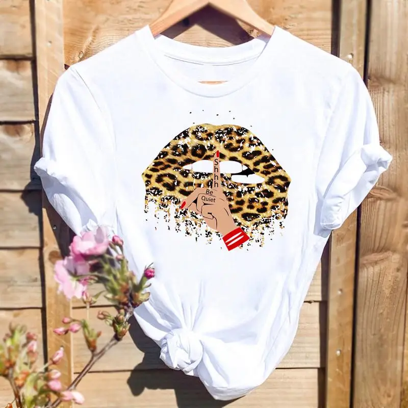 

Women Print T-shirts Fashion Graphic T Top Short Sleeve Funny Leopard Lip Trend Cute Spring Summer Shirt Female Tee T-Shirt