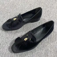 LOUBUTEN Black Velvet Shoes For Men Fashion Tassel Loafers Luxury Flats Handmade Men's Slip-On Dress Shoes Plus Size