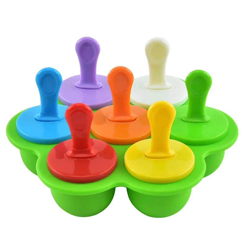 

Hot 7 Cavity Silicone Mini Ice Pops Mold Ice Cream Ball Maker Popsicles Molds Baby Diy Food Supplement Tool Moldes De Silicona