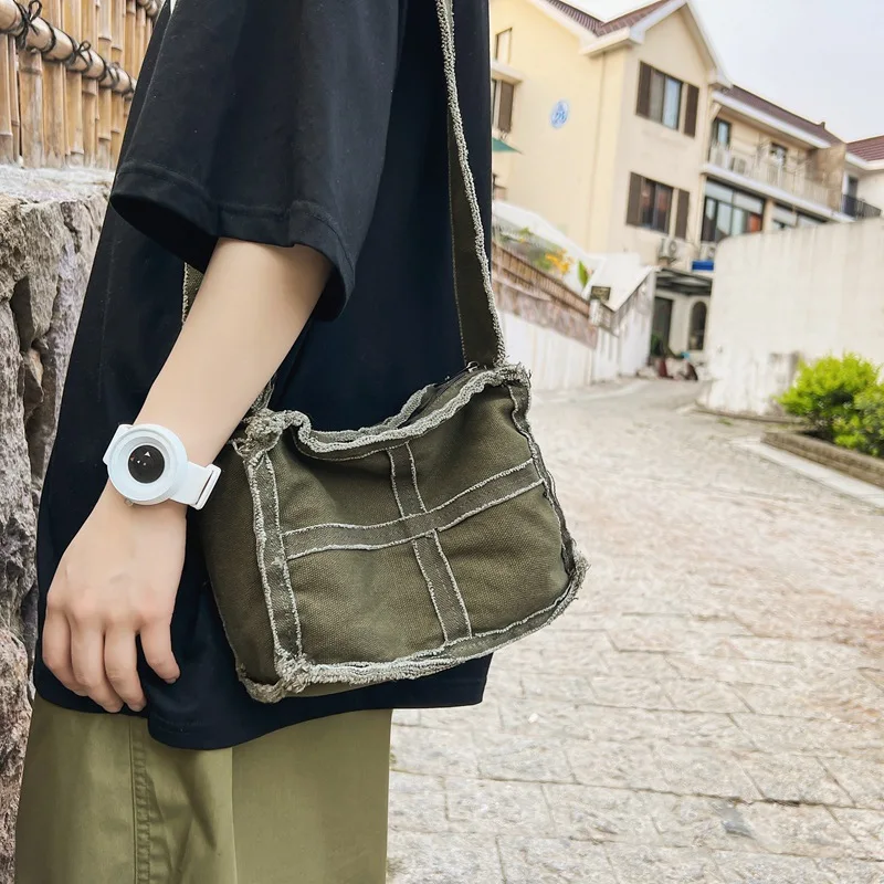 

Literary Canvas Bag for Women's Ins Personalized Fur Crossbody Bag Lazy Casual Shoulder Bag