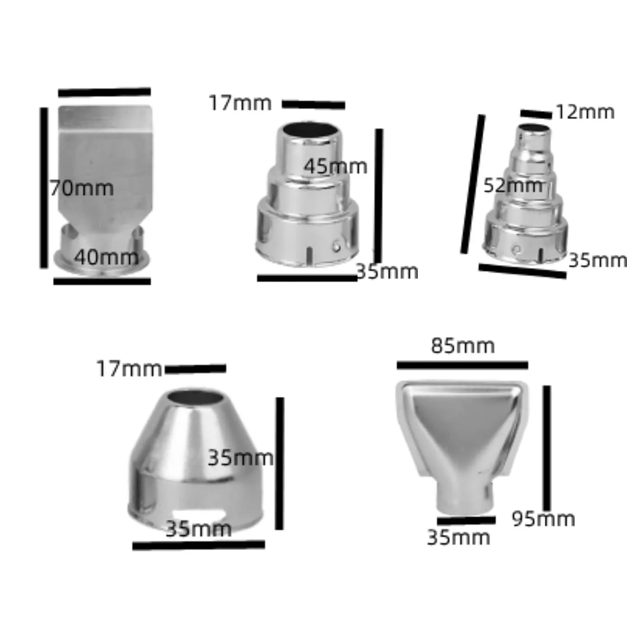 

5pc Nozzles Electric Kit Heat Air Guns Nozzles Heat Gun Nozzles Hot Air Gun Accessories Shrink Wrap Air Guns Nozzles