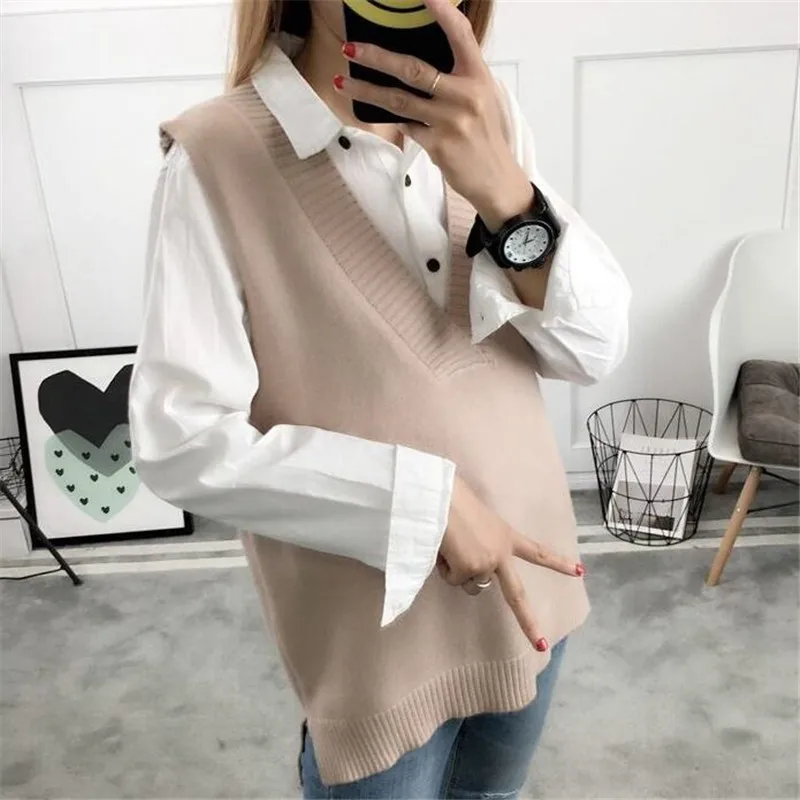 

2022 Women Sweater Spring Autumn Wool Vest Sleeveless O-Neck Knitted Vests Long Sections Poullover Vest Female Jumper Pull Femme