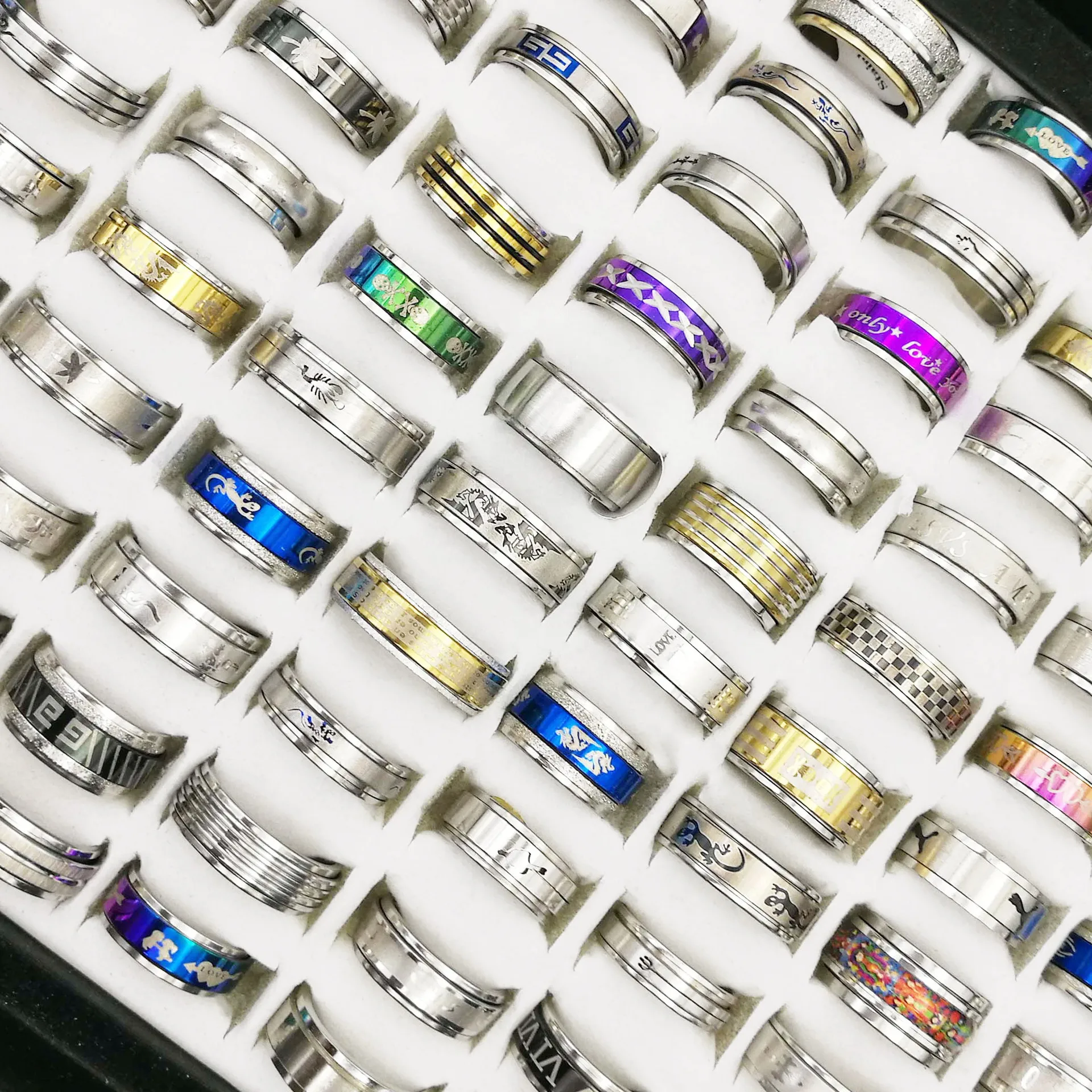 

12Pcs/Lot Wholesale Rainbow Stainless Steel Spinner Ring for Men Women Colorful Rotate Freely Anti Anxiety Accessories Jewelry