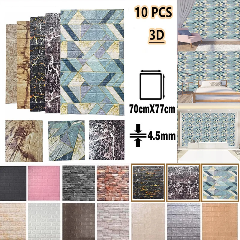 

10Pcs Self Adhesive 3D Wall Stickers Foam Brick Wallpaper Waterproof Panels Living Room Bedroom Kids Bathroom Home DIY Decor