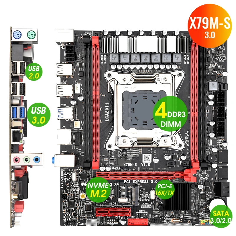 X79M-S 3 0 материнская плата LGA 2011 слот USB3.0 SATA3.0 M.2 NVME поддержка Xeon E5 V1 & V2 процессор DDR3