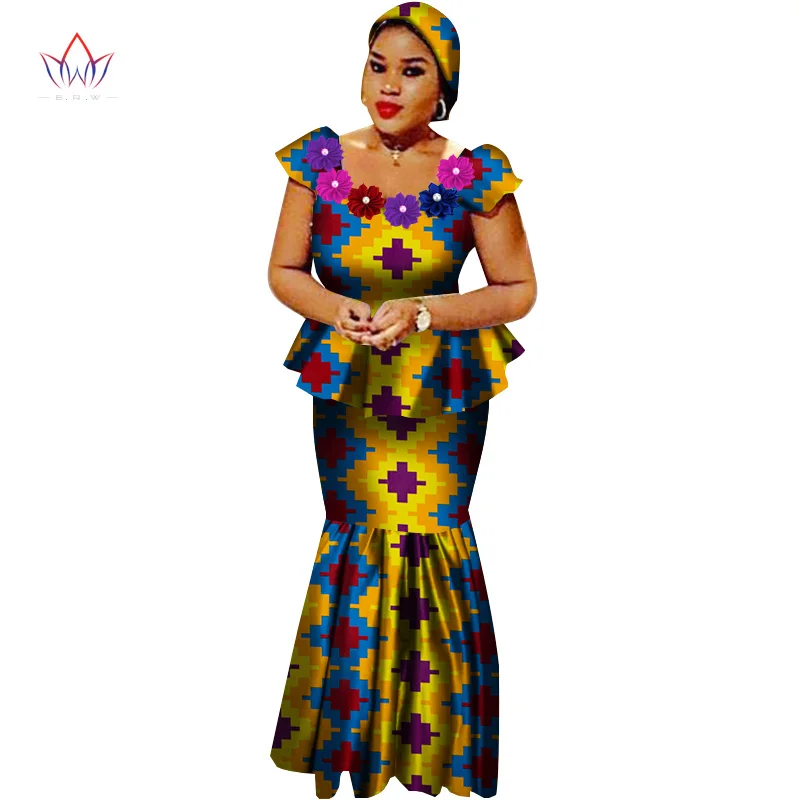 African Bazin Riche Dresses for Women Set Clothes Skirt Top Sets High Waist Long Plus Size WY2564 | Тематическая одежда и