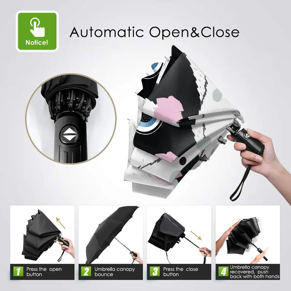 Автоматический зонт дождя женский трехслойный милый пятнистый панда, ветронепроницаемый, водонепроницаемый.