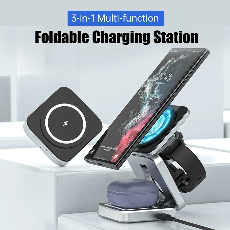Foldable 3 in 1 Wireless Charger Stand for Samsung Galaxy S23 Magnetic Fast Charging Dock Station for Watch5 Holder Buds2 Pro