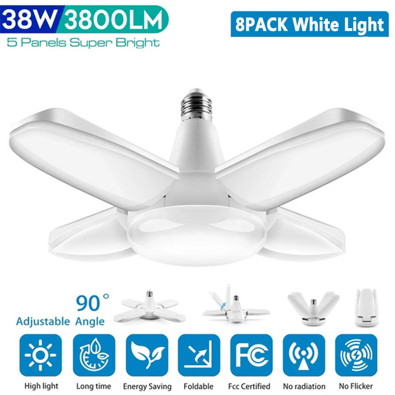 

LED Ceiling Light Bright Industrial Lighting Deformable Foldable 85-265V E26/27 Lamp Home Fan Blade Bulb For Garage Warehouse