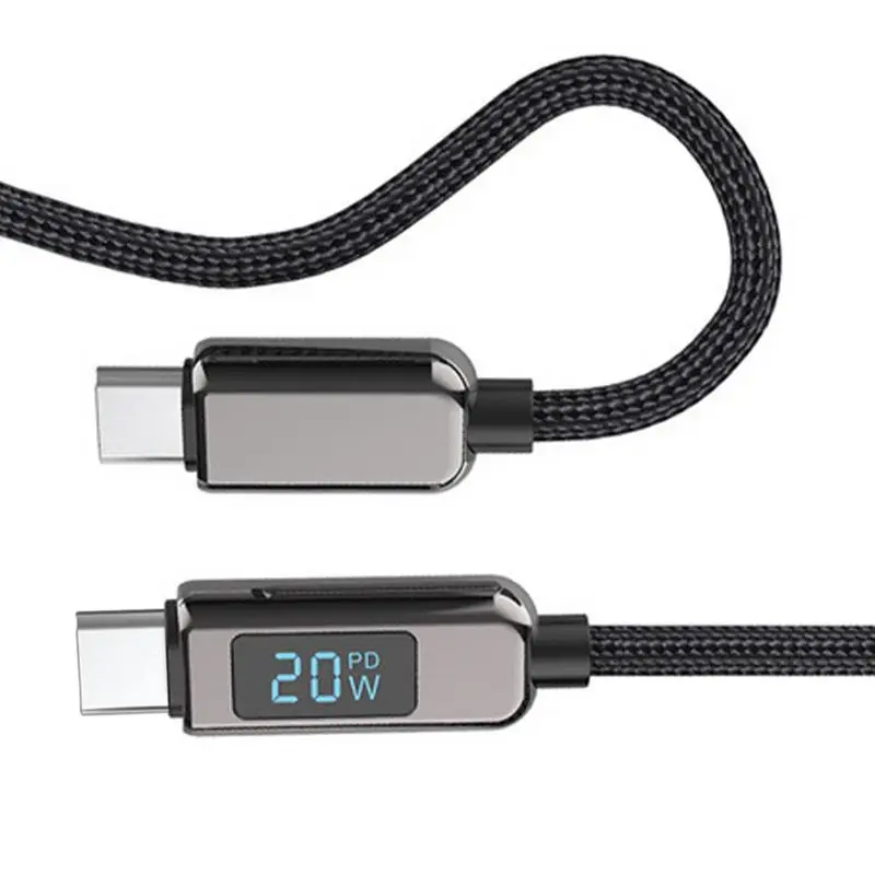

USB Type C Cable Quick Charger Cords PD100W 5A With Display Smartphone Charging Wire For Travel Office Home Apartment School