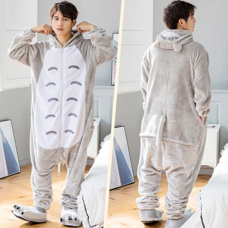 Unisex Adult Animal Pajama Warm Sleepwear Totoro Onesie One Piece Pyjama Halloween Christmas Party Cosplay Costume for Women Men