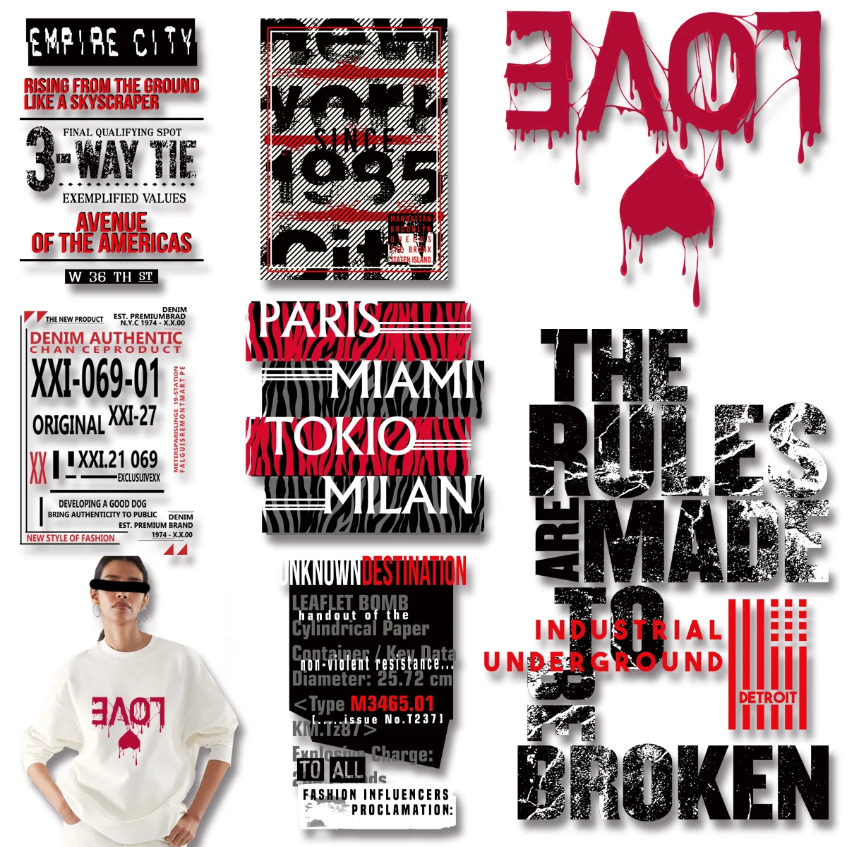 

Love Fashion Poster With Hollow Letters "PARIS MIAMI" Heat Transfer for Clothing Printed on Jackets Bags Socks Pillow Patches