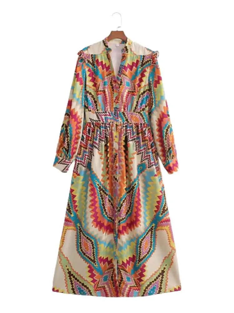 

KLKXMYT TRAF женское платье 2022 модное платье миди с принтом женское винтажное платье с длинным рукавом Женские вечерние платья Vestidos Mujer