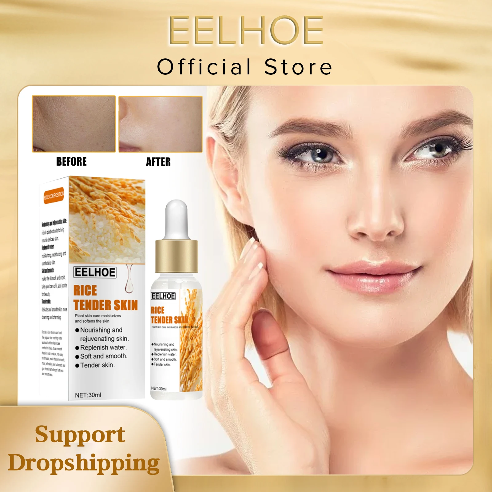 

EELHOE Whitening Serum for Face Natural Rice Essence Moisturizing Brightening Smoothing Nourishing Firming Facial Skin Care 30ml