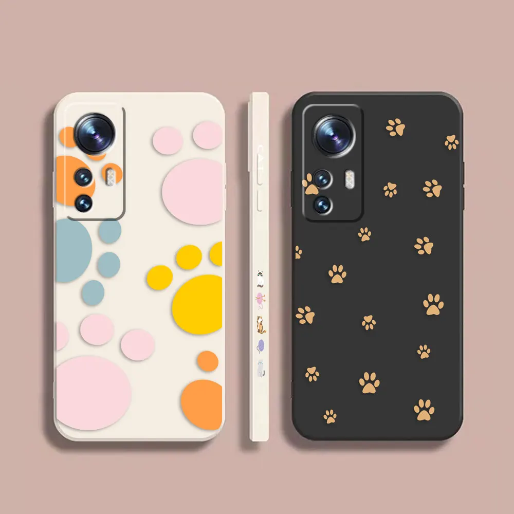 

Case For Xiaomi 13 12 12S 11 11T 10 10S 9 9SE 8 8SE Pro Ultra Lite Colour Simple Shockproof Liquid Case Cute Cat Footprints
