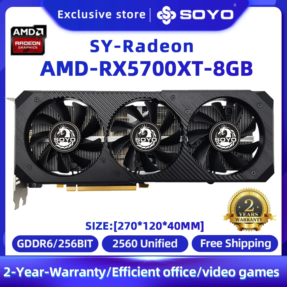 Видеокарта SOYO AMD RX5700XT 5500XT, 8 ГБ, графический процессор GPU GDDR6, 256 бит, 8 + 8 контактов, 7 нм