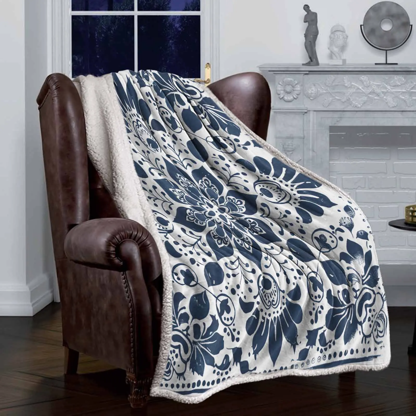 Двухслойное Толстое Зимнее Одеяло с цветочным узором в виде листьев мандалы