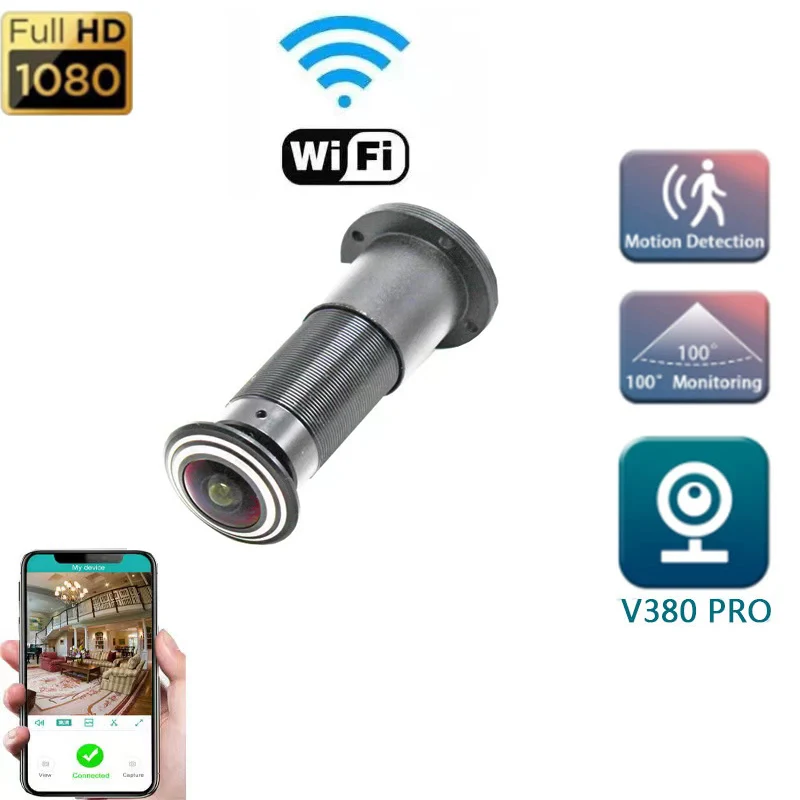 

V380Pro дверной глазок безопасности WifI камера 1080P HD 1,7 мм объектив широкоугольный Рыбий глаз CCTV сети мини глазок Дверь P2P ONVIF