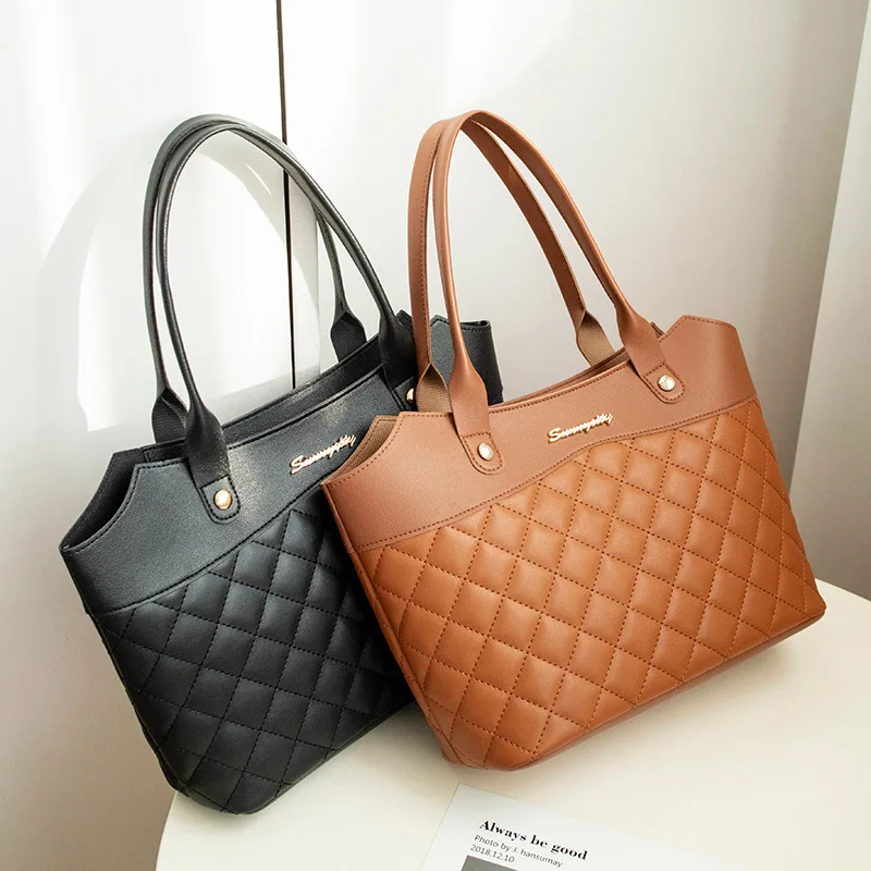 

Female Jacquard Large Style Fashion Simple Letter Rhombic Elegant Tote Wild Label Women Street Leather Handbag Bag