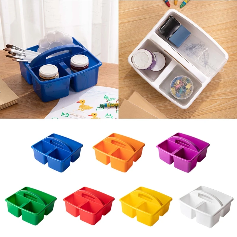 

Portable Plastic Divided Basket Bin Box Multiuse Arts Crafts Caddies 3 Compartments Storage Caddy with Carrying Handle