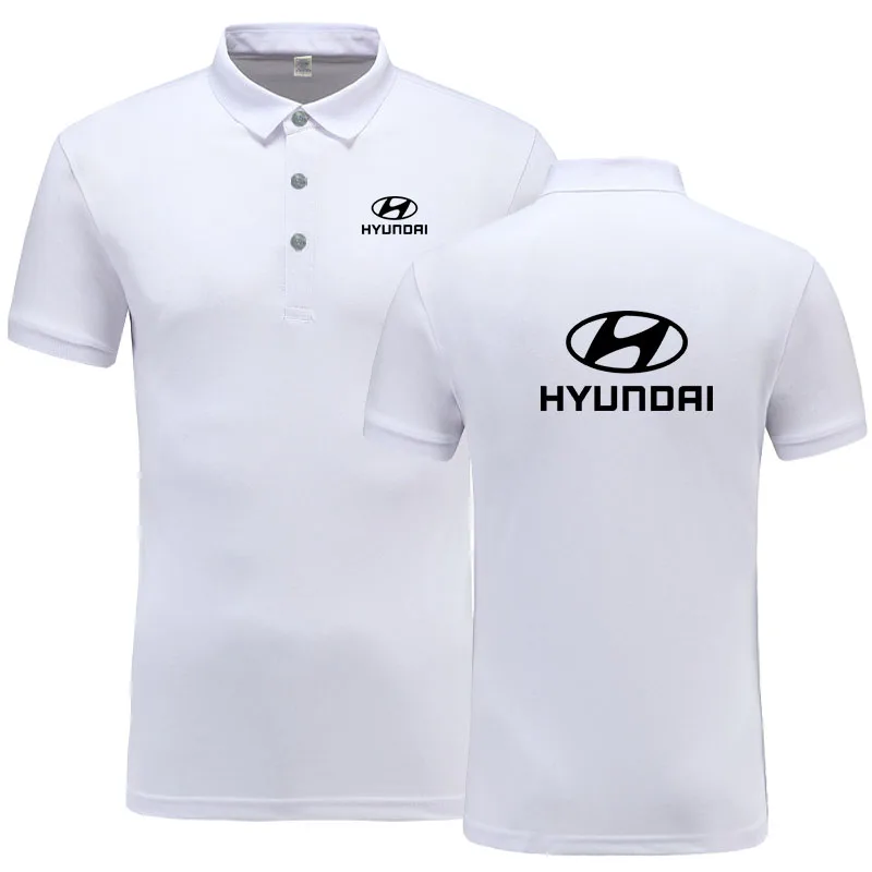 

Рубашка-поло мужская с коротким рукавом, хлопок, с принтом логотипа Hyundai, Повседневная деловая, лето