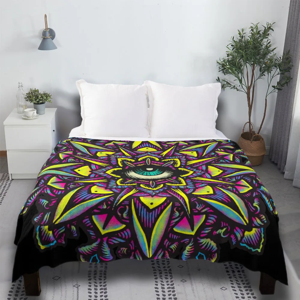 

Dharma Wheel Neon Mandala Eye Weed Bunk Beds Sofa At Home Sofa Plaid With Tassels Throw Blanket